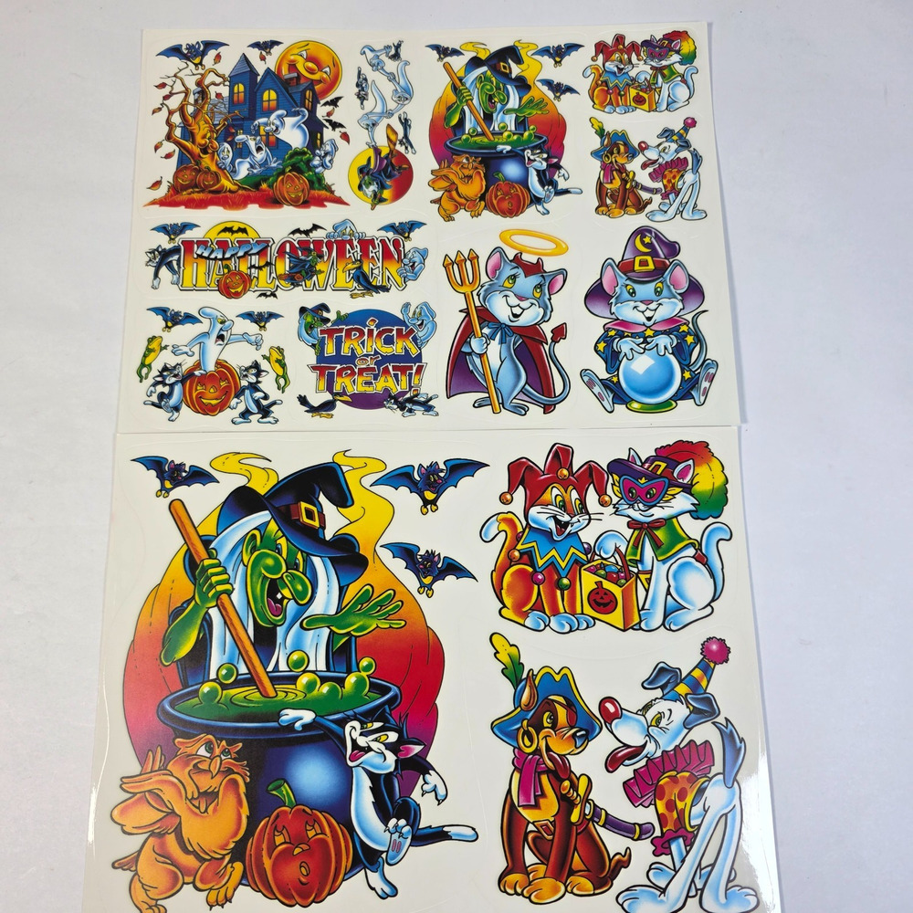 Vintage Super Signs Halloween Window Clings 2 Sheets Cats Ghosts Witch Pumpkins